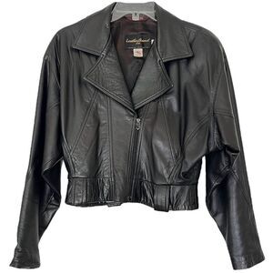 Leather Bound Ltd Crop Moto Jacket Women's Small Black Waist Length Vintage USA